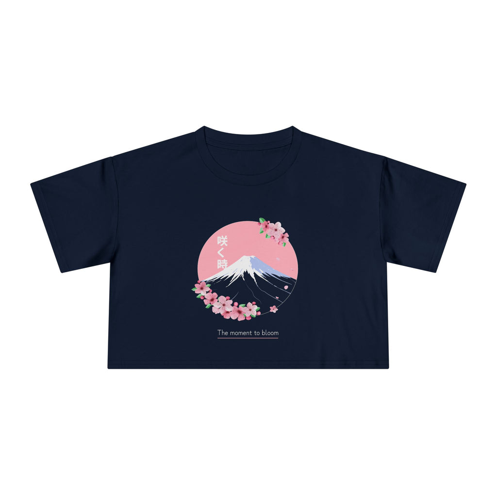 Hakanai - Women's Crop Tee - Cherry Blossom & Mount Fuji Design