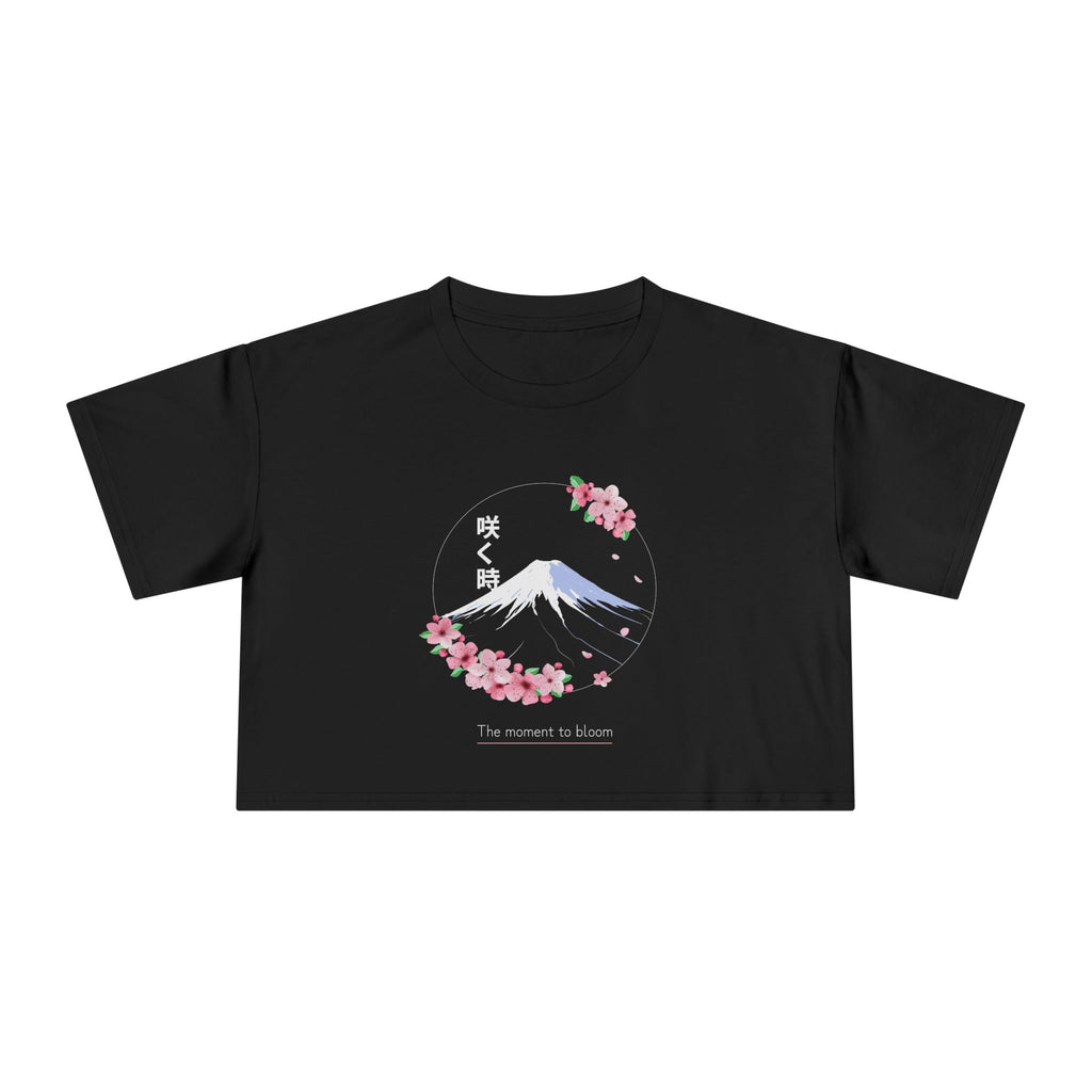 Hakanai - Women's Crop Tee - Cherry Blossom & Mount Fuji Design