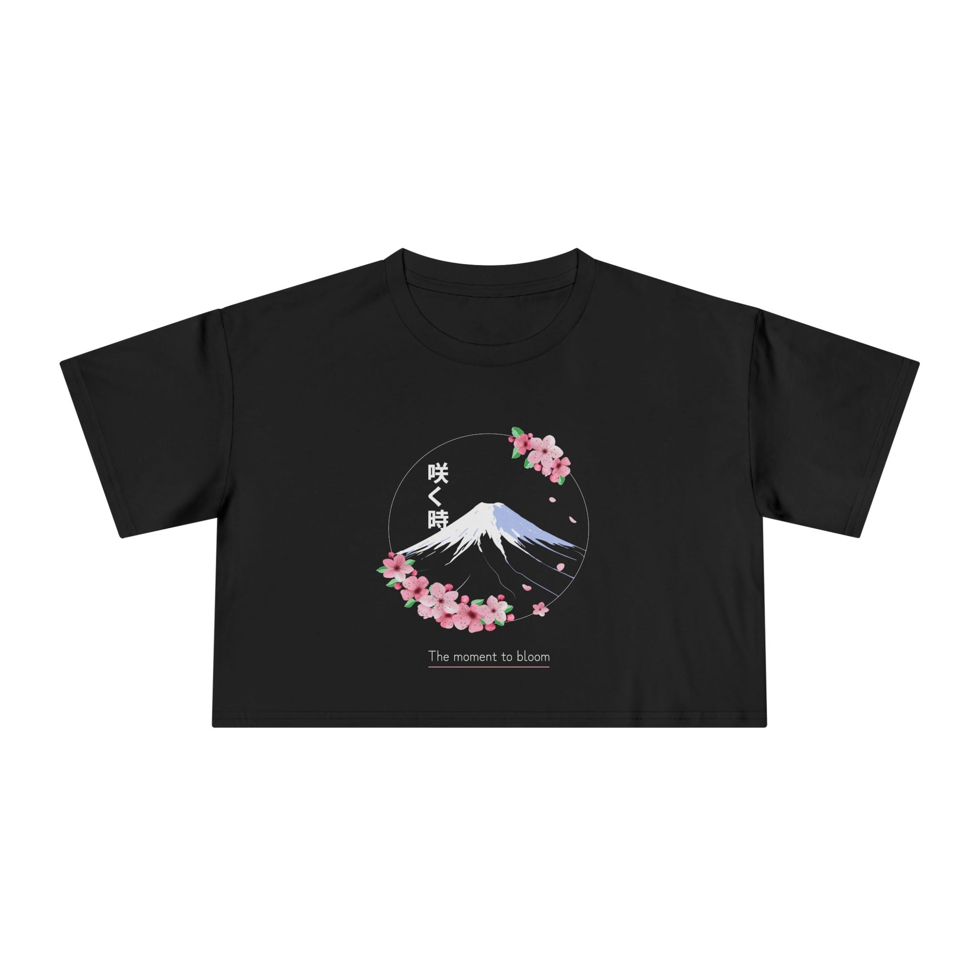 Hakanai - Women's Crop Tee - Cherry Blossom & Mount Fuji Design