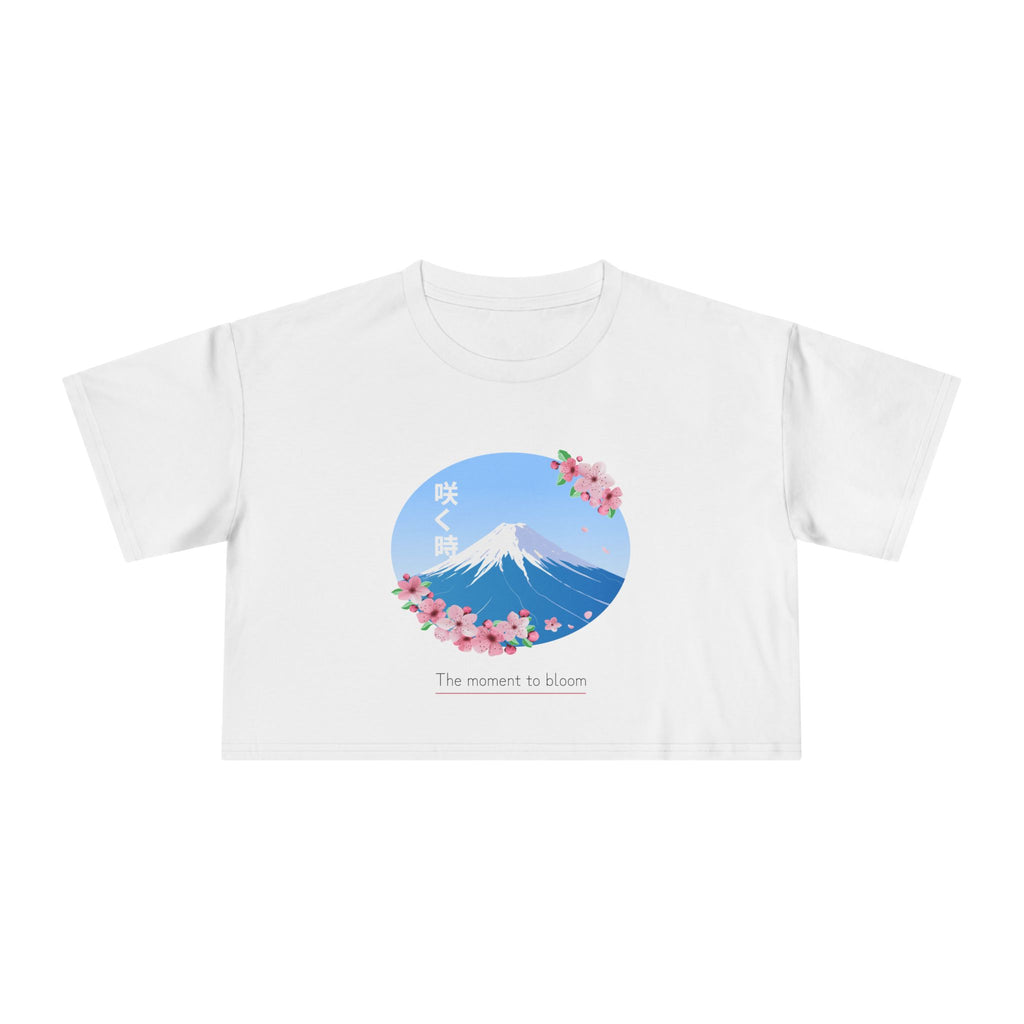 Hakanai - Women's Crop Tee - Cherry Blossom & Mount Fuji Design