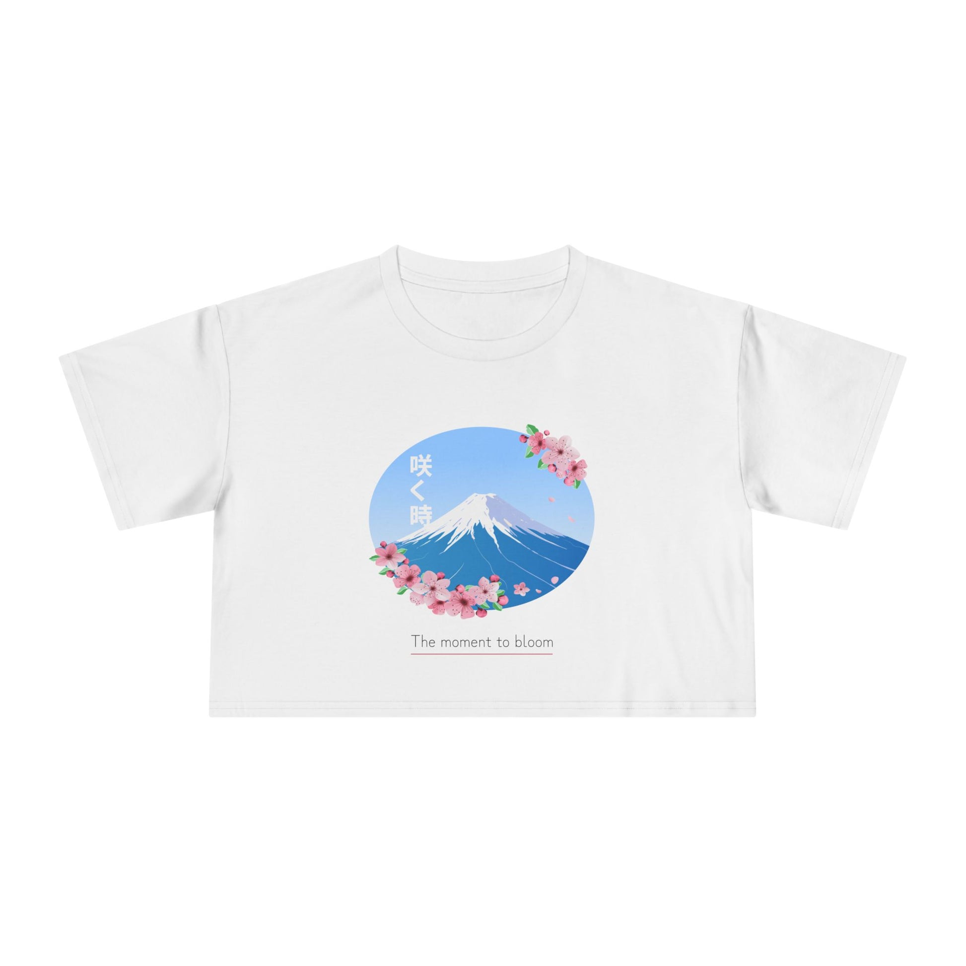 Hakanai - Women's Crop Tee - Cherry Blossom & Mount Fuji Design